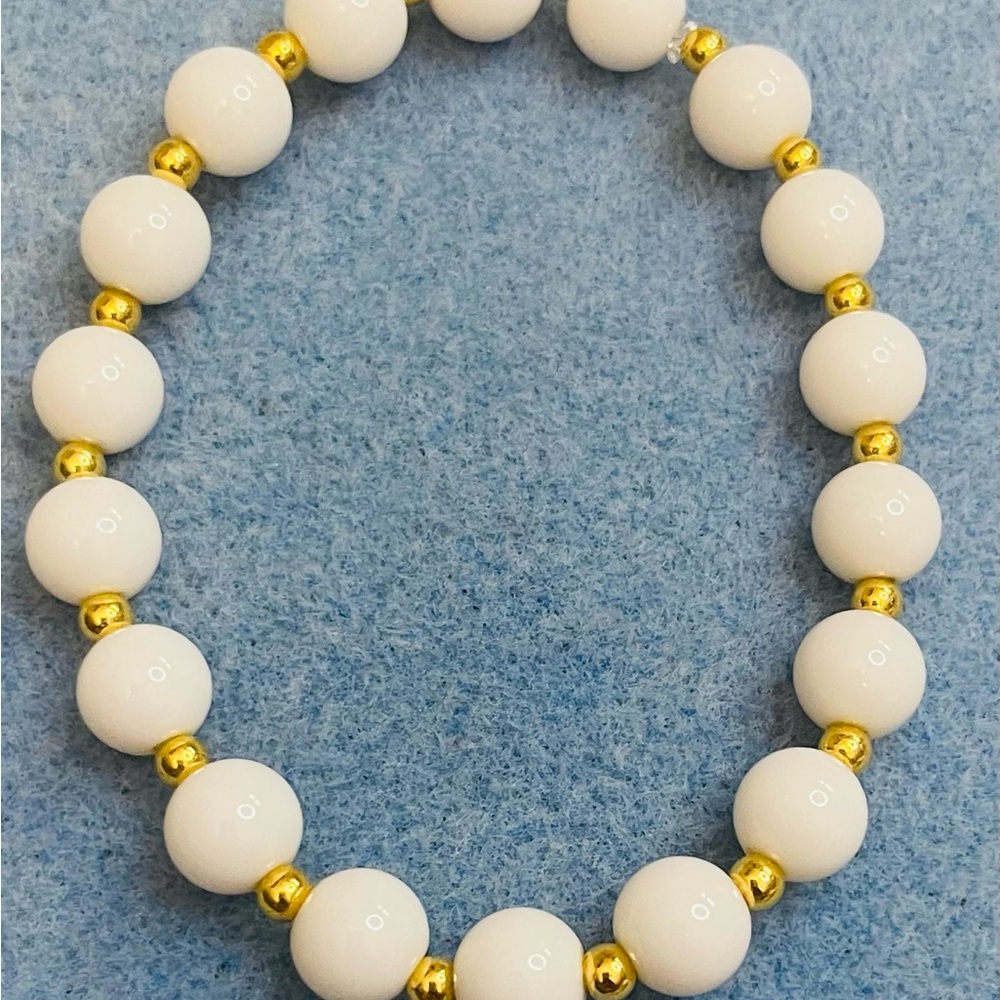 White and Gold Beaded Bracelet Jewelry